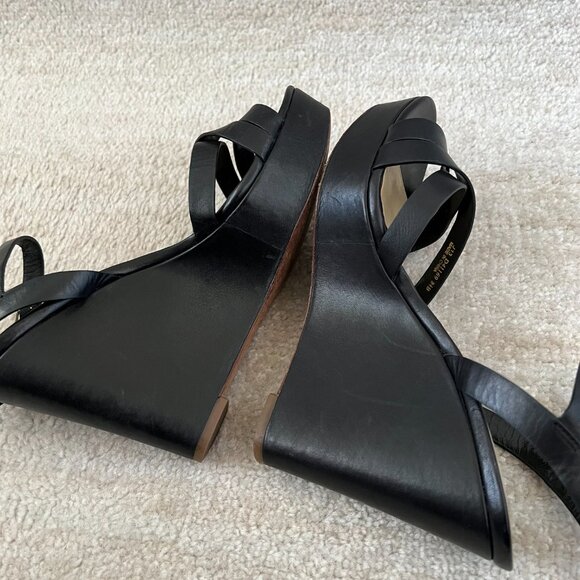 Cole Haan Melrose Black Leather Strappy Platform Wedge Heels Sandals Shoes 8.5 - Picture 5 of 11